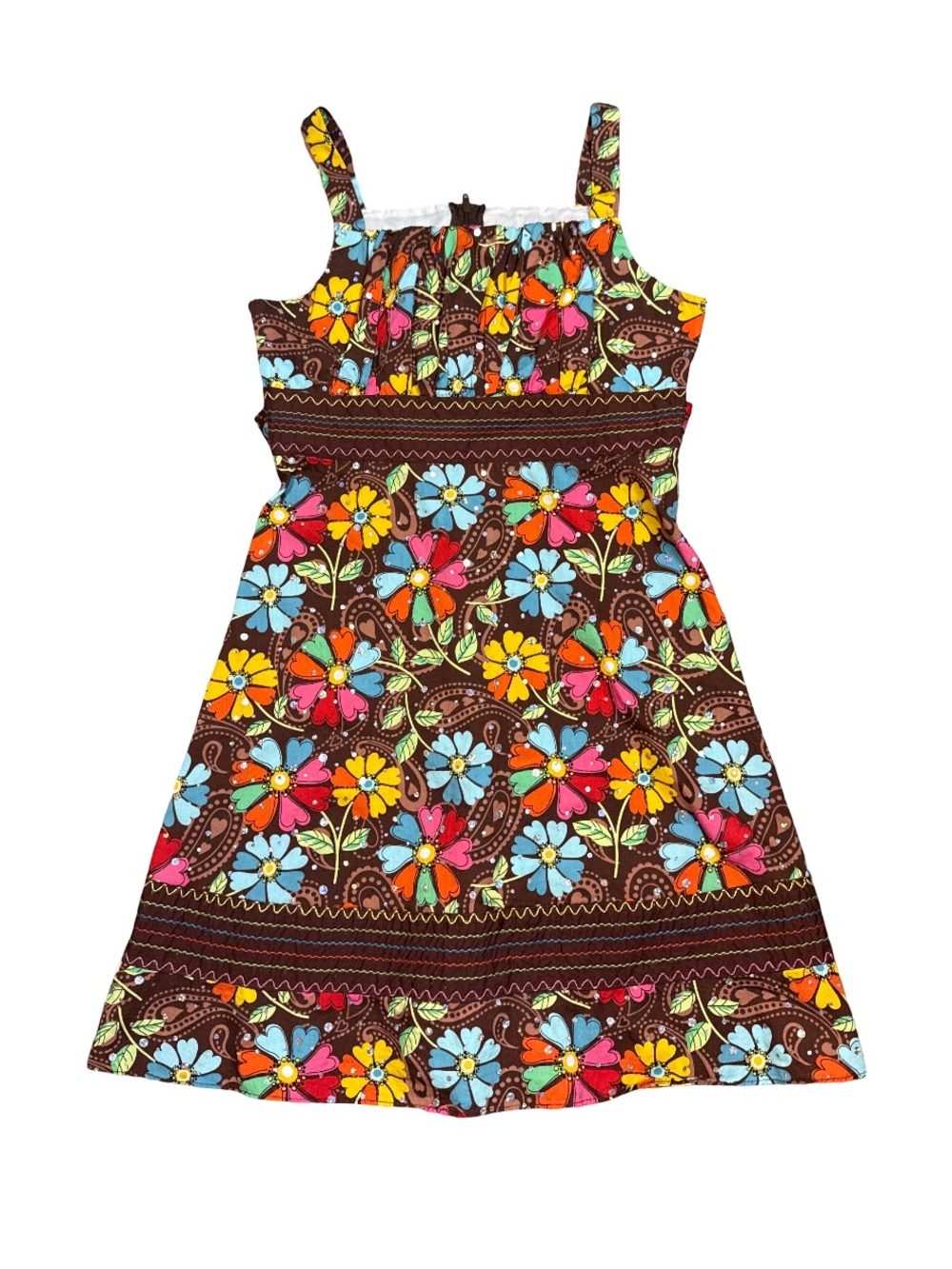 5/$15 Ashley Ann Brown Floral Dress with Bright Multicolor Blooms size 10
